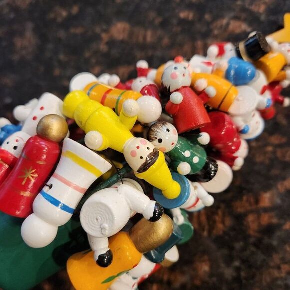 Vintage Wooden Toy Christmas Tree Mini Santa Snowman Drum Bell People Ornaments - Picture 8 of 10